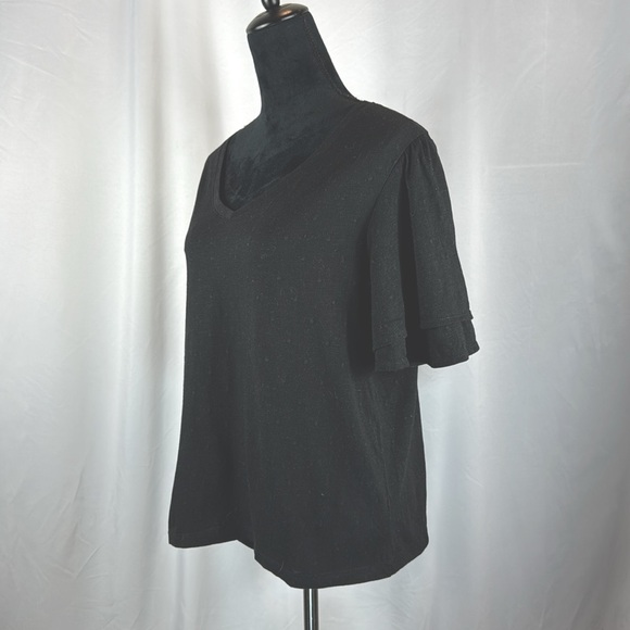 Time and Tru Black V-Neck Flutter Sleeve Blouse - Picture 2 of 6